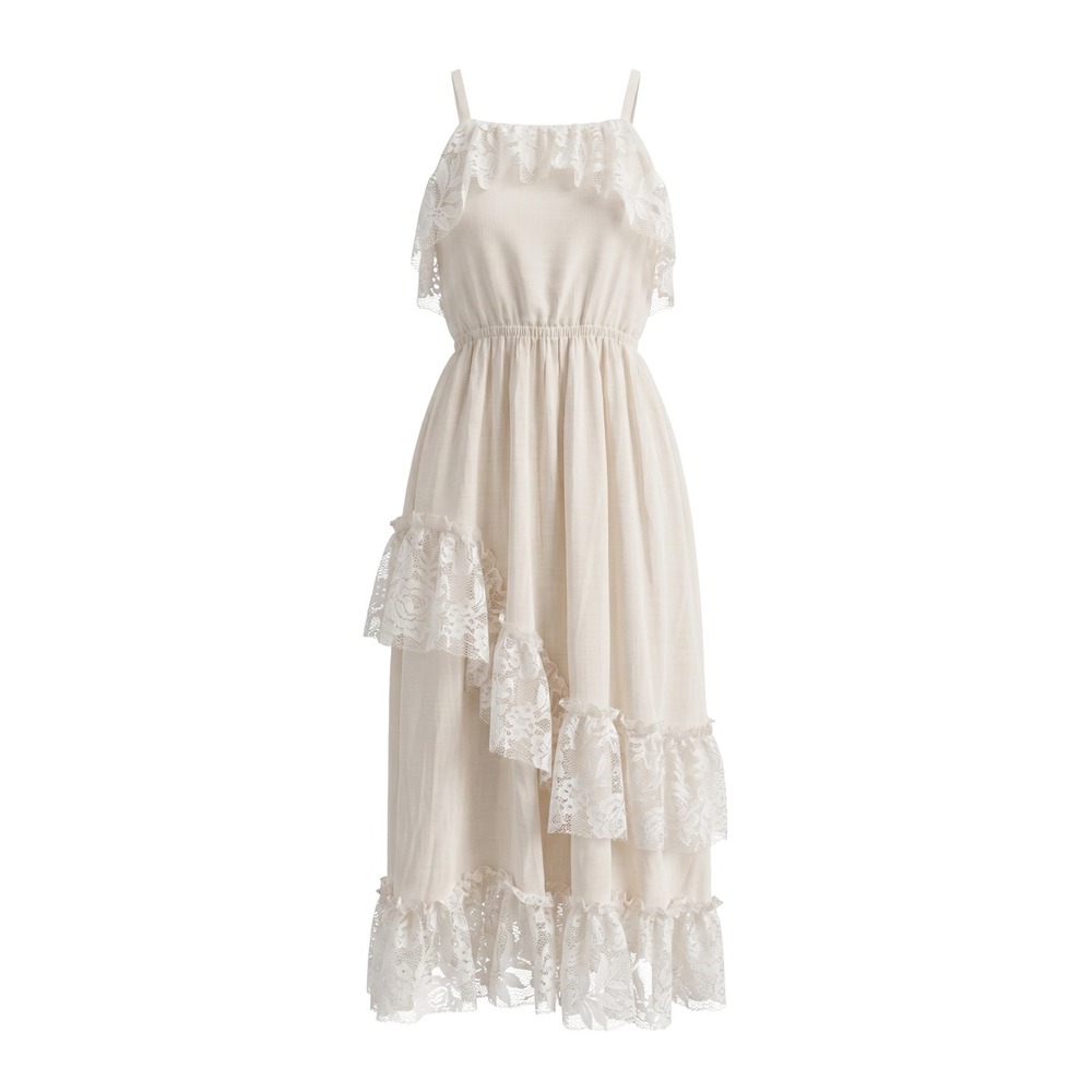 Joy Folie Dress Cream Lace Tiered Asymmetrical Boho - 7